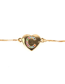Fashion C Golden Heart Bracelet With Diamonds And Letters