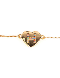 Fashion H-gold Heart Bracelet With Diamonds And Letters