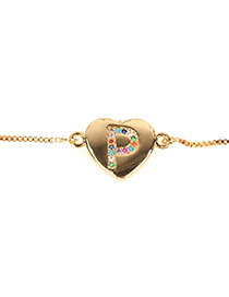 Fashion P Golden Heart Bracelet With Diamonds And Letters