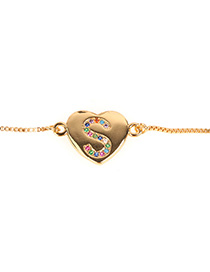 Fashion S Golden Heart Bracelet With Diamonds And Letters