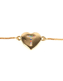 Fashion T Gold Heart Bracelet With Diamonds And Letters