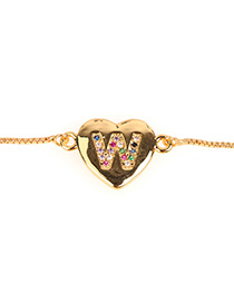 Fashion W Golden Heart Bracelet With Diamonds And Letters
