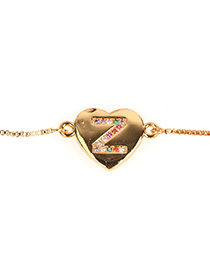 Fashion Z Golden Heart Bracelet With Diamonds And Letters