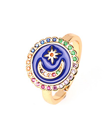 Fashion Blue Moon Star Open Drop Ring With Diamonds