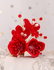 Fashion Red Pearl Flower Contrast Hair Clip