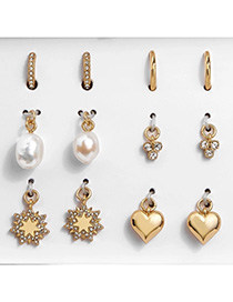Fashion Golden Heart-shaped Star Stud Earrings With Diamonds And Natural Pearls