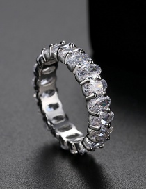 Fashion White Zirconium Oval Ring With Diamonds
