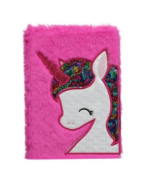 Fashion Rose Red Plush Unicorn Sequin Children Notebook