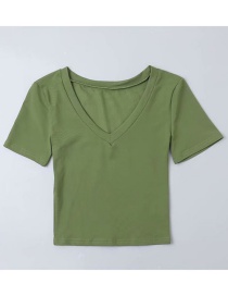 Fashion Green V-neck Short T-shirt