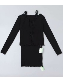Fashion Black Vest Dress + Cardigan 2-piece Suit
