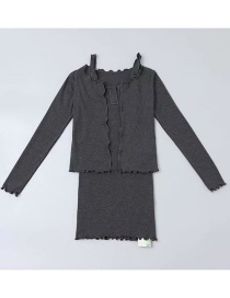 Fashion Dark Gray Vest Dress + Cardigan 2-piece Suit