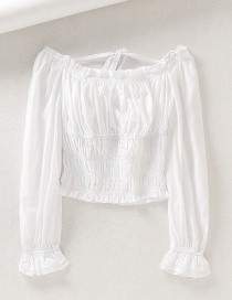 Fashion White Square Collar Lace Up Puff Sleeve Shirt