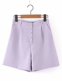 Fashion Lavender High Waist Button Shorts