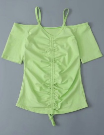 Fashion Green Drawstring Pleated Strapless T-shirt