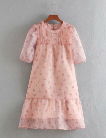 Fashion Pink Floral Print Organza Dress