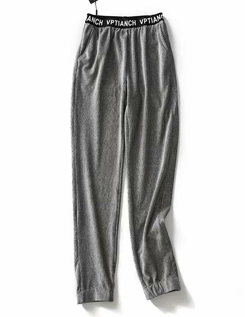 Fashion Gray Letter Elastic Corduroy Straight-leg Pants