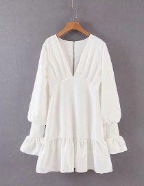 Fashion White Ruffled V-neck Dress