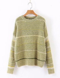Fashion Yellow-green Mohair Colorblock Knitted Sweater