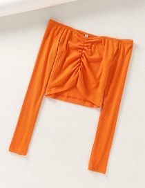 Fashion Orange Front Pleated Slit Stretch T-shirt