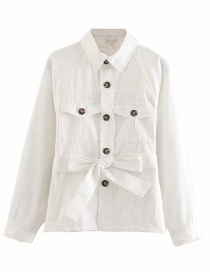 Fashion White Frayed Pocket Lace Up Jacket