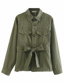 Fashion Army Green Frayed Pocket Lace Up Jacket