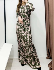 Fashion Green Flower Print Dress
