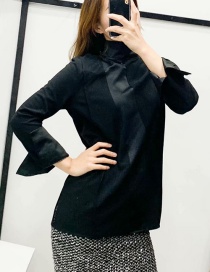 Fashion Black Satin-paneled Stand-up Collar Shirt