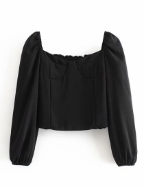 Fashion Black Elastic Square Collar Shirt