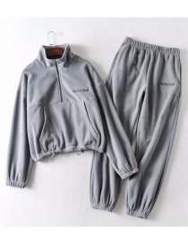 Fashion Gray Hooded Sweater + Straight Pants Suit