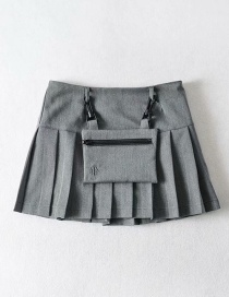 Fashion Gray Cargo Pleated Skirt Skirt