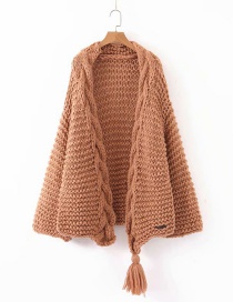 Fashion Khaki Knitted Twist Fringed Sweater