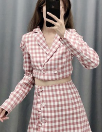 Fashion Red Short Check Small Suit