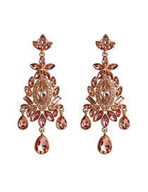 Fashion Pink Geometric Drop Earrings With Diamonds And Flowers