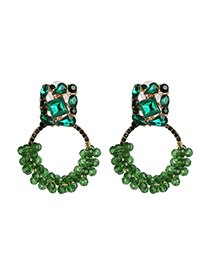 Fashion Green Crystal Round Geometric Stud Earrings With Diamond Winding