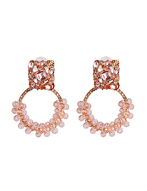 Fashion Pink Crystal Round Geometric Stud Earrings With Diamond Winding