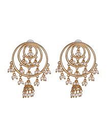 Fashion Golden Multilayer Geometric Circle Hollow Pearl Earrings