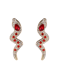 Fashion Red Diamond Snake Geometric Earrings