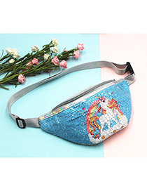 Fashion Unicorn On Sky Blue Unicorn Print Sequin Children's Belt Bag Shoulder Bag