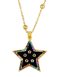 Fashion Black Pentagram Pendant With Diamonds And Beads