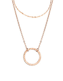 Fashion Rose Gold Stainless Steel Hollow Round Stacked Necklace