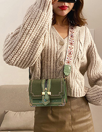 Fashion Green Wide Shoulder Strap Embroidered Shoulder Bag