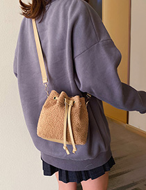 Fashion Khaki Lambskin Drawstring With One Shoulder Diagonally