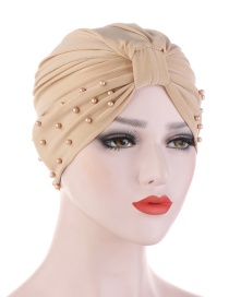 Fashion Beige Crystal Studded Pearl Turban Hat