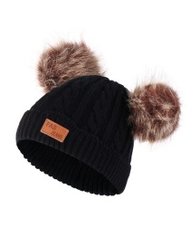 Fashion Brown Ball-black Thick Double Wool Ball With Standard Children's Wool Hat