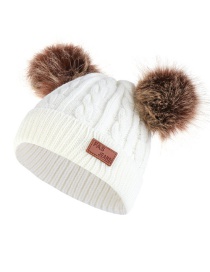 Fashion Brown Ball-white Thick Double Wool Ball With Standard Children's Wool Hat