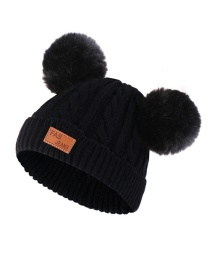 Fashion Color Ball-black Thick Double Wool Ball With Standard Children's Wool Hat