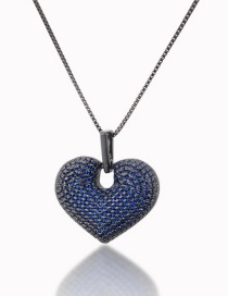 Fashion Black And Blue Zirconium Plating Brass Plating Love Diamond Necklace