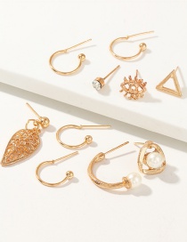 Fashion Golden Geometric Triangle Eye Cutout Pearl Earrings Set