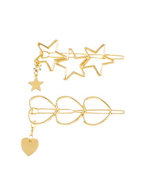 Fashion Golden Alloy Pentagram Love Tassel Hollow Hair Clip Set