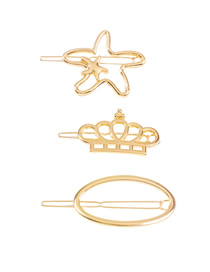 Fashion Stars + Crown + Oval Alloy Pentagram Crown Geometric Hair Clip Set